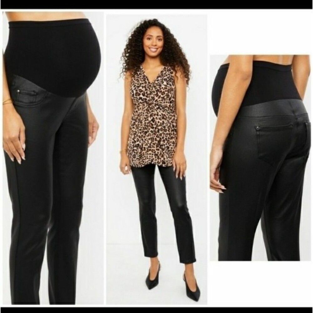 Indigo Blue Black Waxed Denim Maternity Pull on Pants 2X